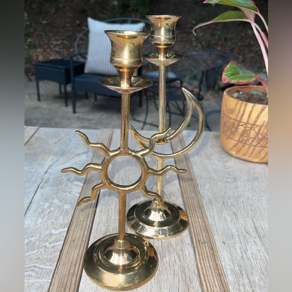 Solid Brass Celestial Sun & Moon Candle Holders - India